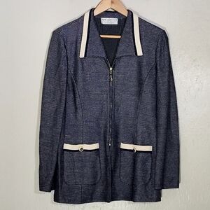 St. John Navy Front Zip Jacket with Ivory Collar